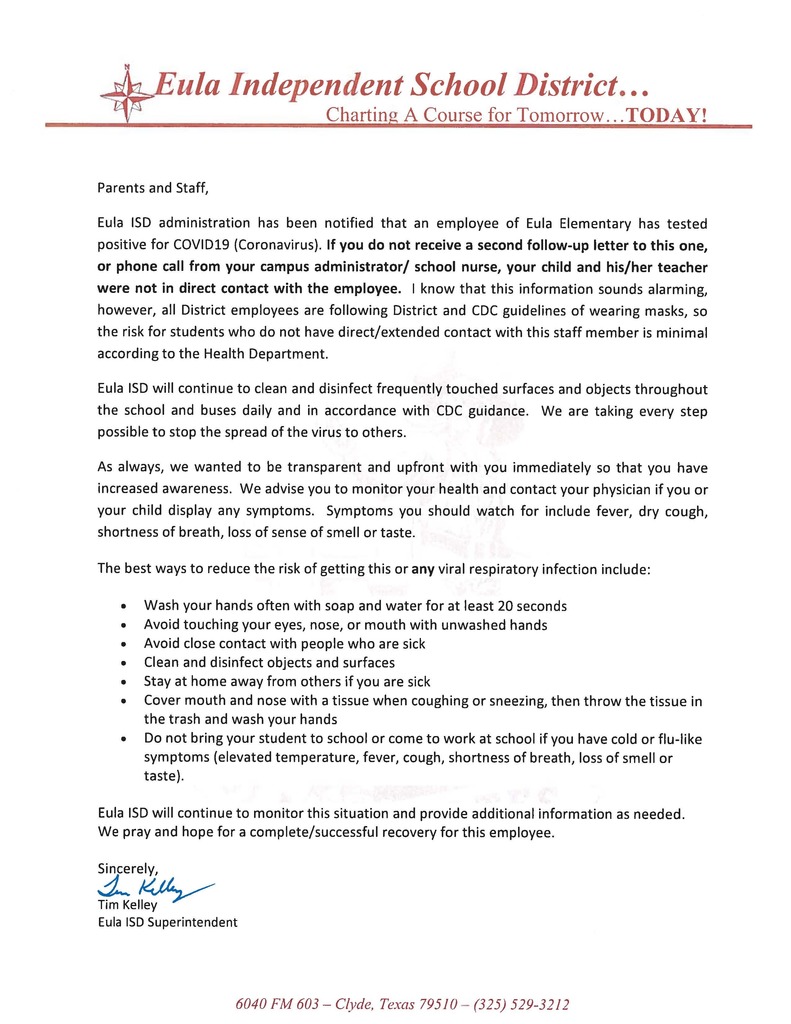 COVID  Positive Staff Notification Letter 12-7-20