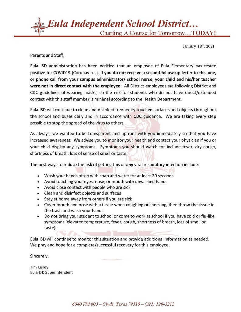 District COVID Staff Letter