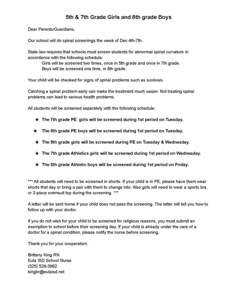 Spinal Screening Letter